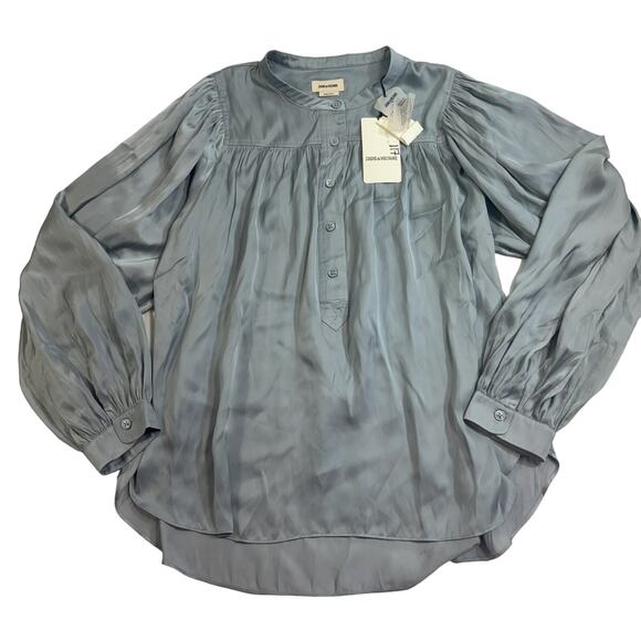Zadig & Voltaire NWT Flaw Tigy Satin Blouse in Nuage Size Small MSRP $348 - Picture 3 of 7